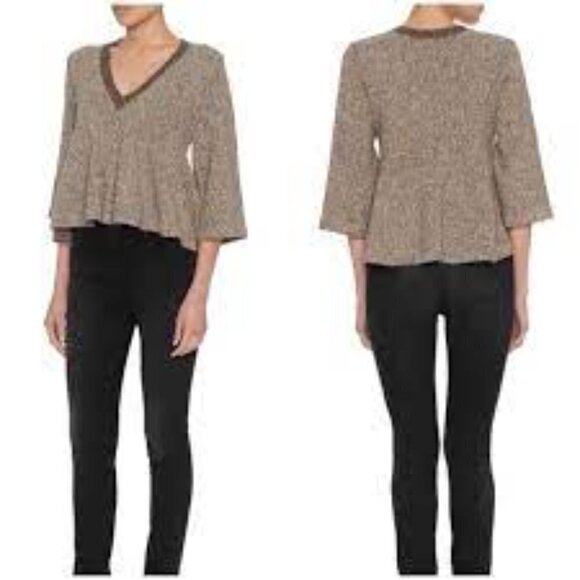 ✅ Apiece Apart Cropped Swing Neutral V-Neck Marled Sweater Size X-Small - Picture 1 of 6